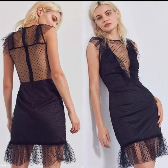 Urban Outfitters Rare London Swiss Dot Mesh Frill Dress Black Small Urban Outfitters Rare London Swiss Dot Mesh Frill Dress Black Small